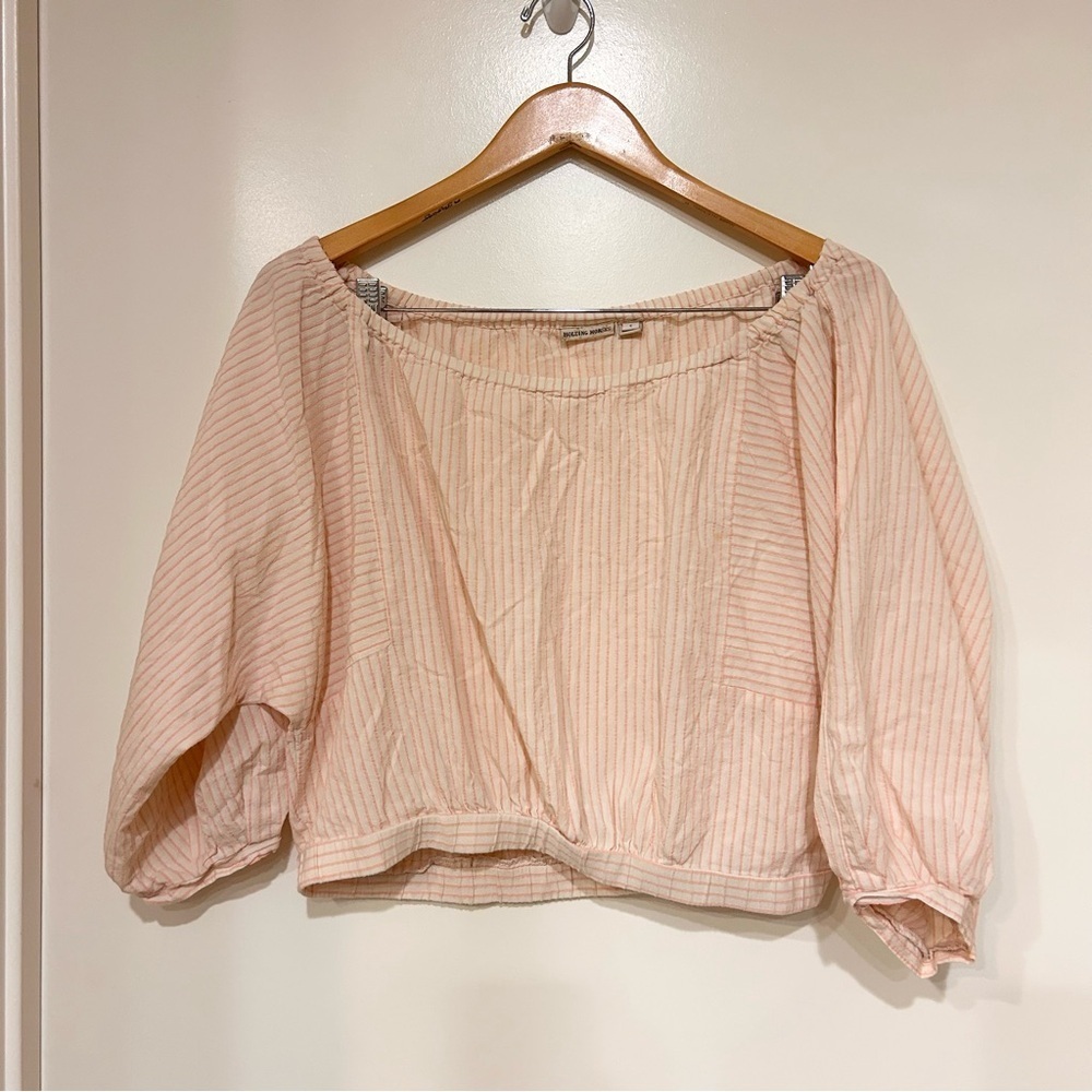 Holding Horses Pink/ Orange Stripe “Aria” Off Shoulder Crop Top Small Cotton - Picture 3 of 8